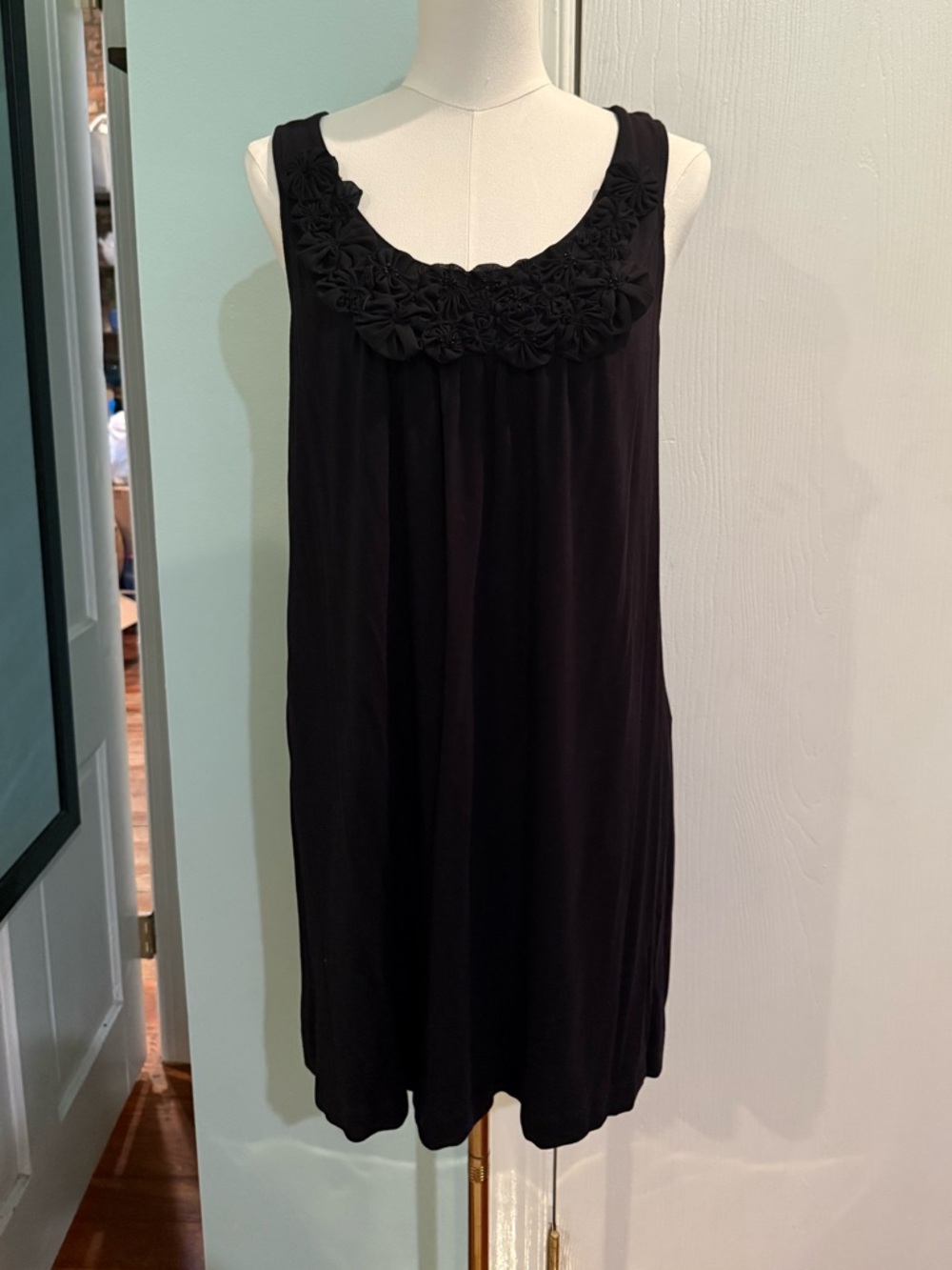 INC International Concepts Black Sleeveless Scoop Neck Dress with Rosette Accent